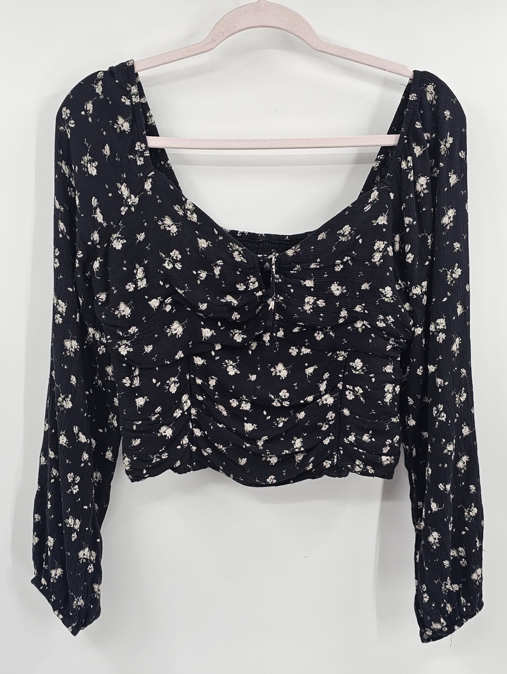 Hollister Milkmaid Black Floral Top Size XL